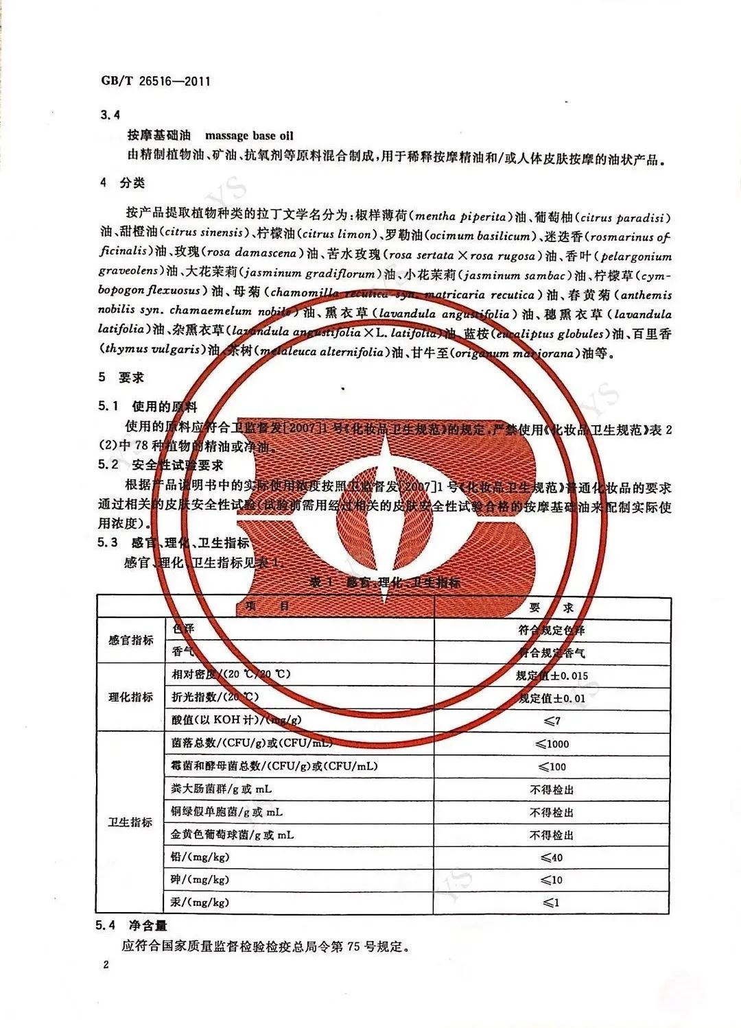 按摩精油衛(wèi)生指標(biāo)理化指標(biāo)感官指標(biāo)